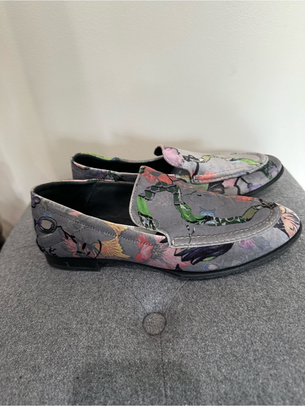 Rag & Bone Alix Floral Velvet Convertible Loafers Mules Gray Multi Size 8.5 - Picture 4 of 10